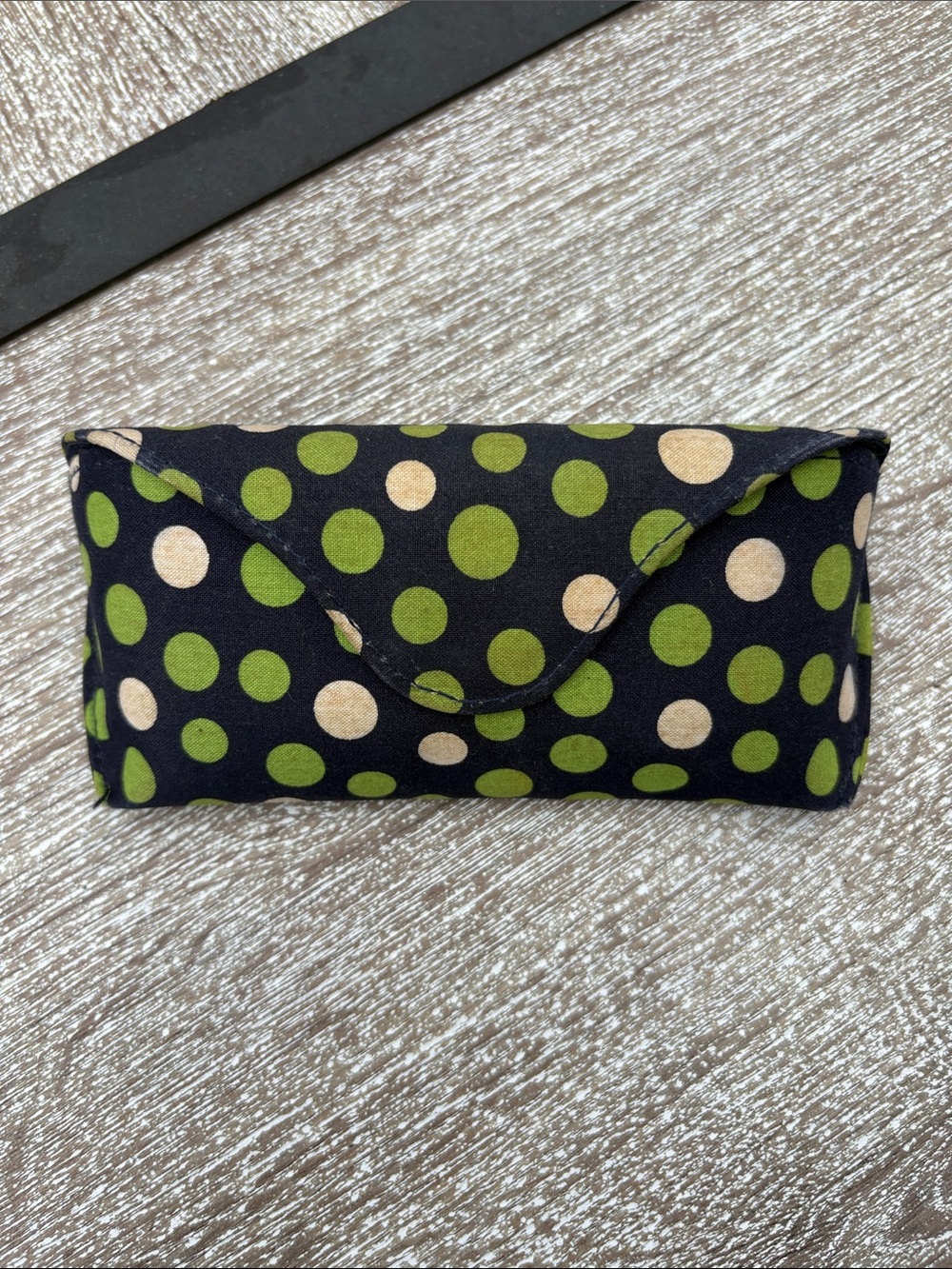 Vera Bradley Black Eyeglass Case with Green & Cream Polka Dots